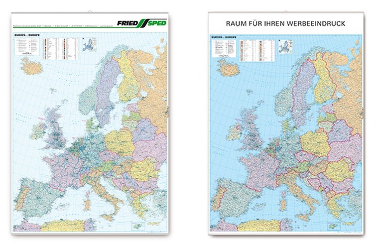 Wandkarte Europa Werbeindruck mit Logo Wandkarte Europa Werbeindruck mit Logo